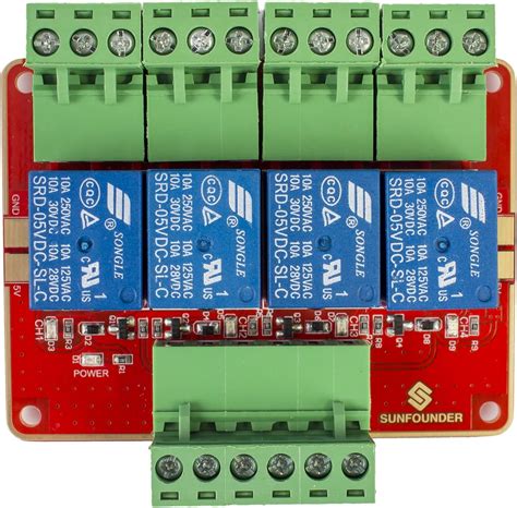 Sunfounder 4 Channel Dc 5v Relay Module With Optocoupler High Level
