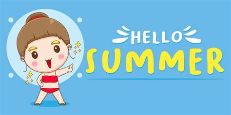 Premium Vector Cute Girl With Summer Greeting Banner