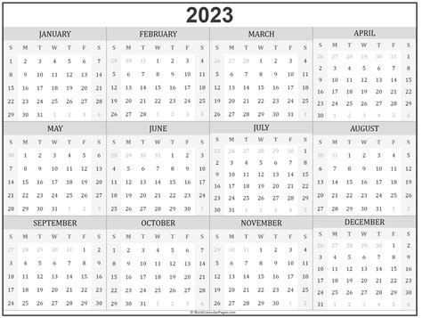 2023 Year Calendar Yearly Printable 2023 Calendar Blank Printable Calendar Template In Pdf