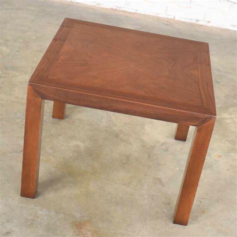 Vintage Modern Lane Solid Walnut Square Parsons Side Table W Inlay