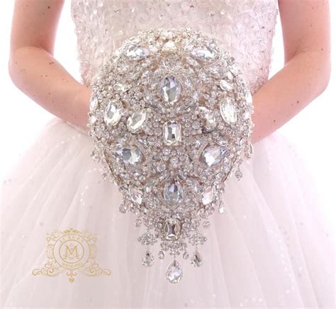 Luxury Teardrop Jeweled Silver Crystal Brooch Bouquet By Memorywedding