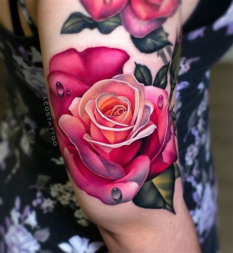 Realistic Pink Roses Tattoo