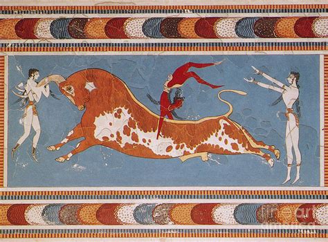 Bull Leaping Fresco From Minoan Culture Photograph By Photo Researchers