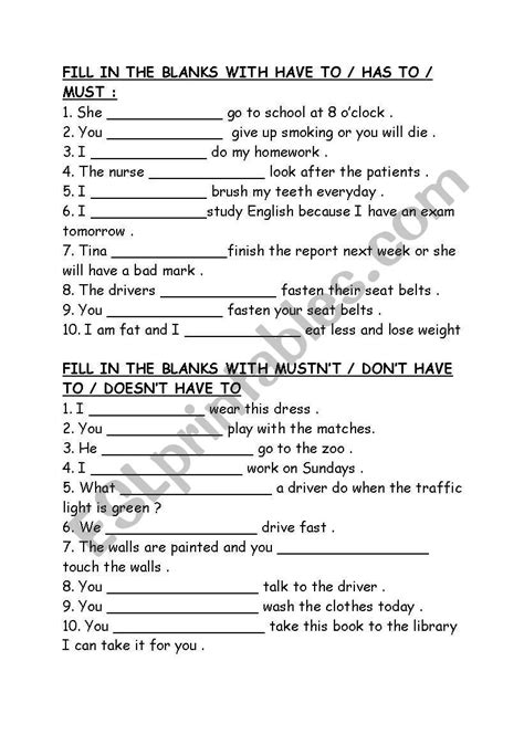 Must Have To Has To Esl Worksheet By Pglu