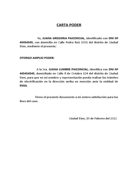 Carta Poder De Arrendamiento De Casa Colegio Pdf