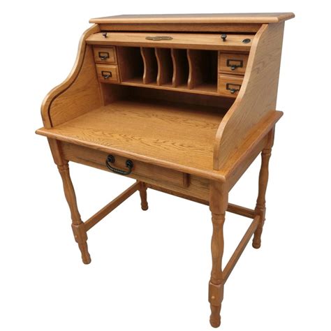 Lonie 32 Mini Roll Top Desk In Harvest Oak Solid Wood