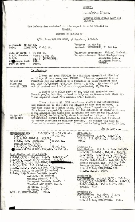 Seeking Us Records Of Escaped Pow Bram Van Der Stok Army And Air