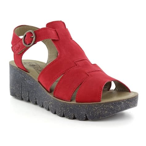 Fly London Yuni Womens Wedge Sandals Lipstick Red