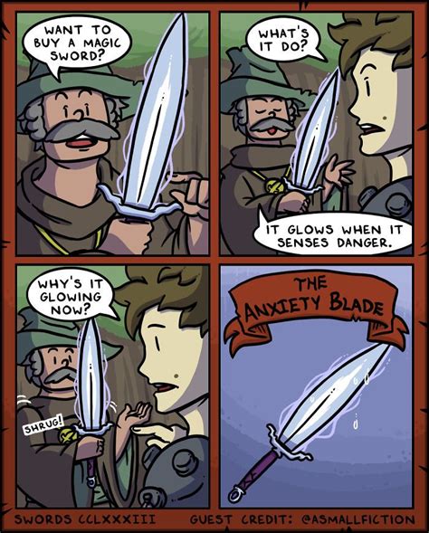 a comic strip with an image of a man holding two swords