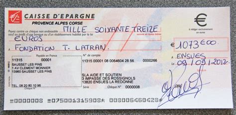 Chèque Français Encaissable à L étranger - Merci à l’association SLA Aide et Soutien qui a remis un chèque à