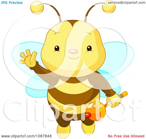 Clipart Cute Baby Bee Holding A Rattle And Waving Royalty Free Vector