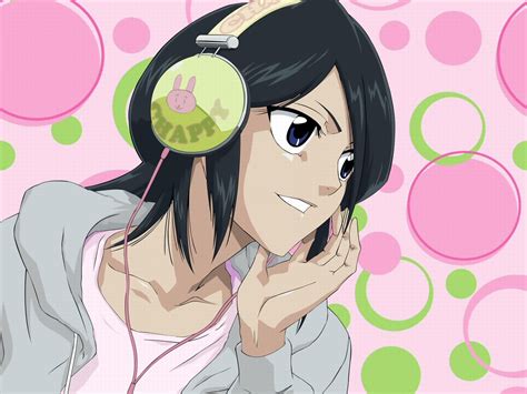 Black Hair Bleach Headphones Kuchiki Rukia Short Hair