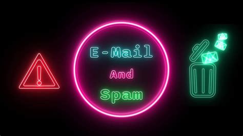 E Mail And Spam Neon Green Blue Fluorescent Text Animation Pink Frame On Black Background