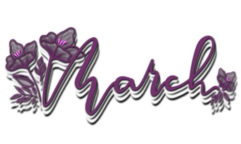 March Month Vector Art Png March Month Text Handwriting With Flowers