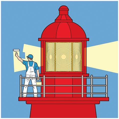 Decorator Painting Light Beam On Lighthouse Stock Images