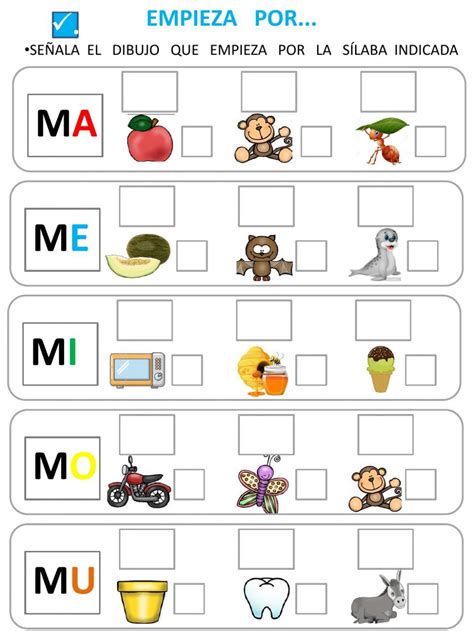 La sílaba ma me mi mo mu Ficha interactiva Preschool Learning Activities Language