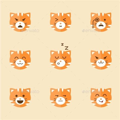 Vector Icons Of Smiley Cat Faces By Topvectors Graphicriver