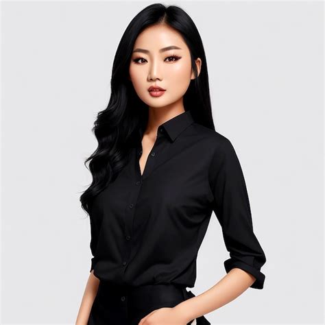 premium ai image asian woman in black dress posing attractive in whaite background