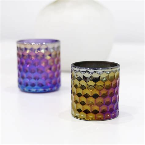 Wholesale Iridescent Honeycomb Candle Glass Candle Jar Set High Quality Honeycomb Candle Jar