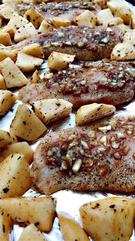 Line a baking pan with foil and spray with cooking spray. Sheet Pan Baked Garlic Brown Sugar Chicken with Roasted ...