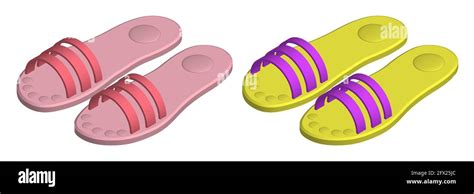 Isometric Beach Rubber Slippers Beach Shoes 3d Vector Stock Vector