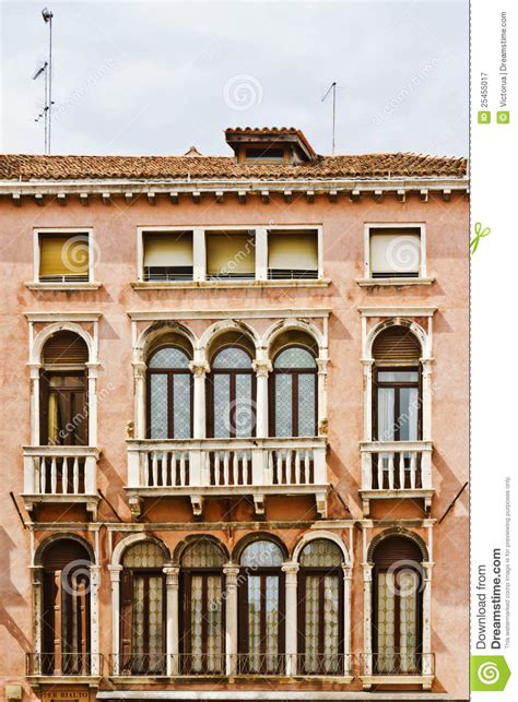 Mediterranean Architecture Of Venetian Balconies Stock