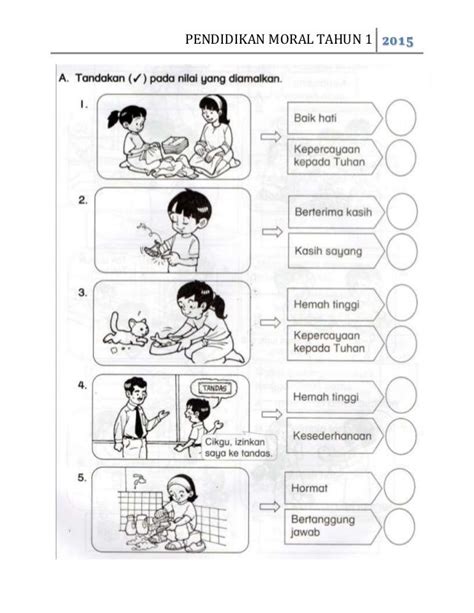 PENDIDIKAN MORAL TAHUN 1 2015 Tracing Worksheets, Kindergarten