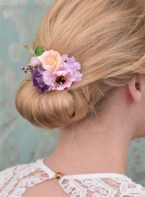 Flower Hair Clip In Pastel Pink And Purple Roses And Anemones