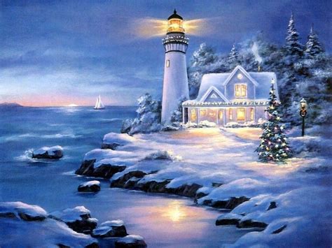 Christmas Decorated Lighthouse Wallpapers Wallpaper Cave