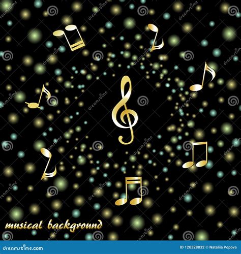 Golden Treble Clef And Musical Notes On A Background Of Bright Confetti
