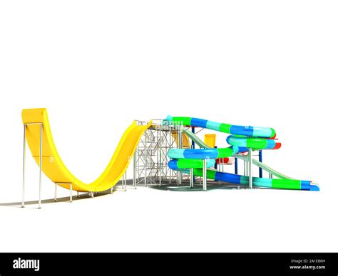 Modern Water Slides And Attractions With Five Slides On The Right 3d