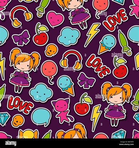Seamless Kawaii Child Pattern With Cute Doodles Stock Vector Image