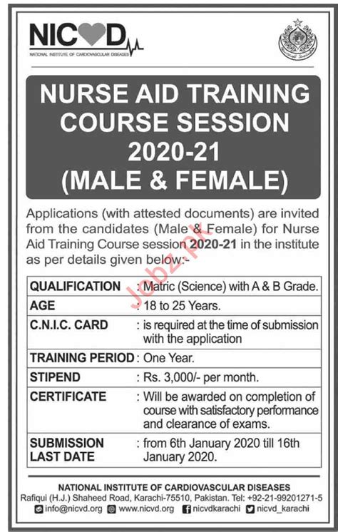 Nicvd Admissions 2020 Nurse Aid Training Course 2024 Government Admissions Medical College