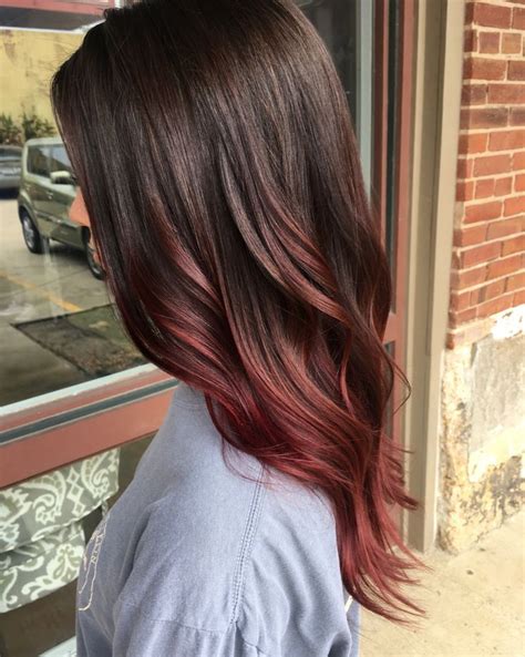 Brown To Red Ombré Red Balayage Hair Red Ombre Hair