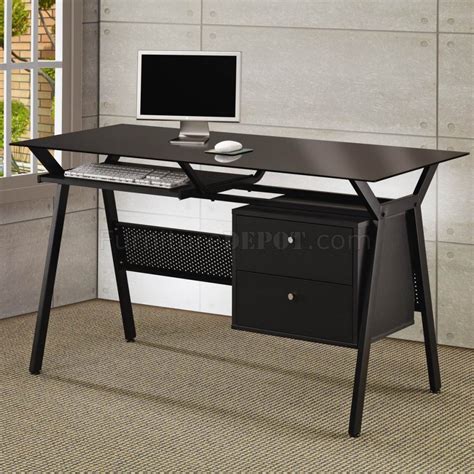 Black Metal And Glass Modern Home Office Desk W2 Storage Drawer