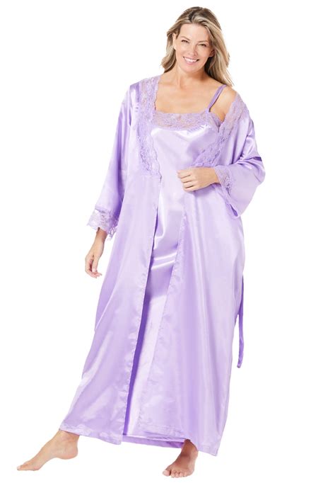 Amoureuse Womens Plus Size The Luxe Satin Long Peignoir Set Pajamas