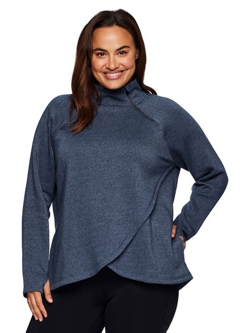 RBX Active Women S Plus Size Zip Mock Neck Fleece Pullover Sweatshirt