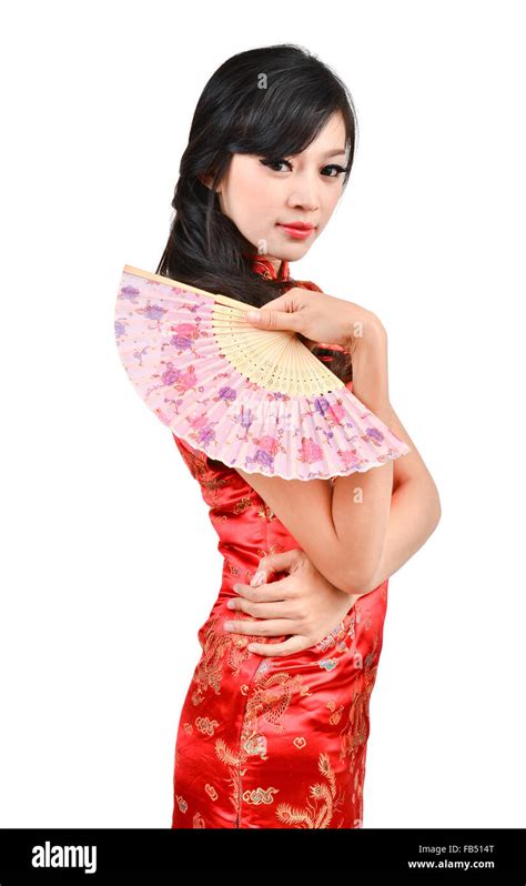 Pretty Women With Chinese Traditional Dress Cheongsam And Hole Chinese