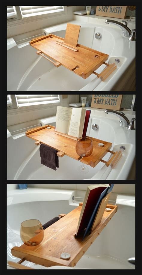 Or maybe a luxury bath caddy to take your next bath experience to spa level? Bathtub Caddy I Made for My Wife. (It has a hand towel holder, candle holders, wine glass spot ...