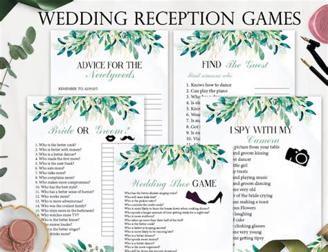 5 Wedding Reception Games Printable Wedding Reception Game | Etsy