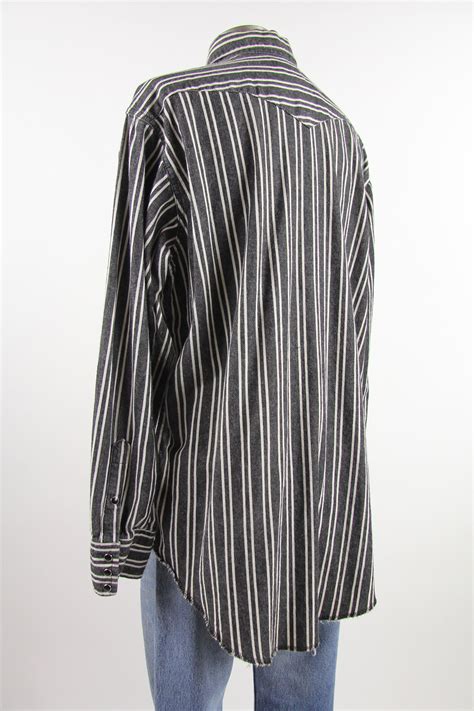 Western Wrangler Black And White Vertical Striped Shirt Vintage Size Large