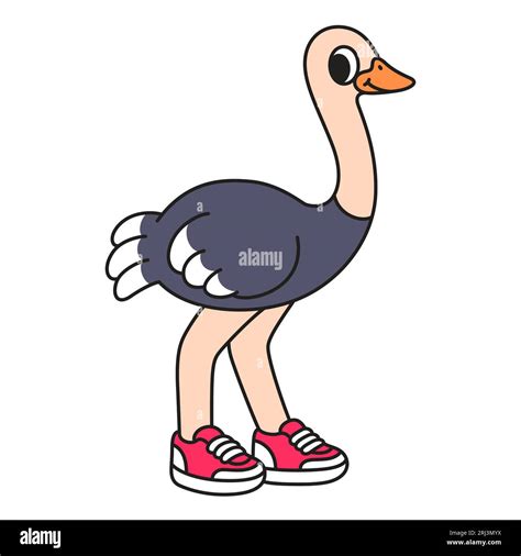 Cartoon Ostrich Wearing Sneakers Funny Comic Style Character Drawing
