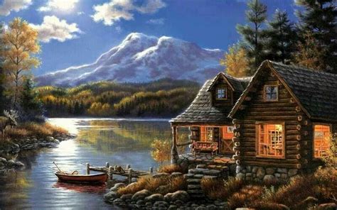 Mountain Cabin Paintings Desktop Geographic National Backgrounds Winter