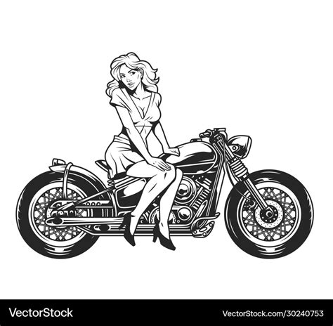 Pretty Pinup Girl Sitting On Motorcycle Royalty Free Vector