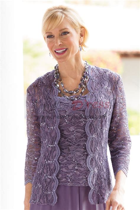 Lilac Mother Of The Bride Pant Suit With Lace Jacket Elastic Waist High