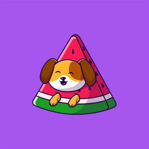 Premium Vector Cute Dog Watermelon Cartoon Vector Icons Illustration