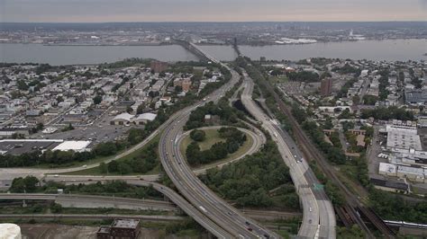 4k Aerial Video Flying Over New Jersey Turnpike Jersey City New