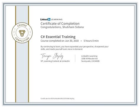 C C Sharp Essential Training Certificate