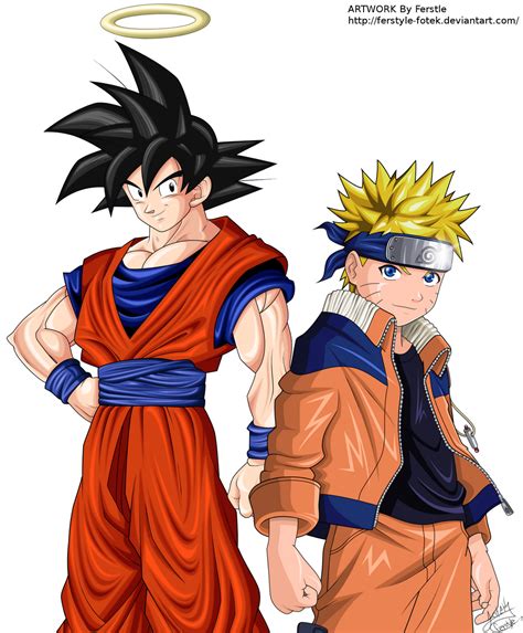 Naruto from naruto shippuden, ichigo from bleach, goku from dragonball z, natsu from fairy tail and luffy from one piece. Goku and Naruto by Ferstyle-Fotek on DeviantArt