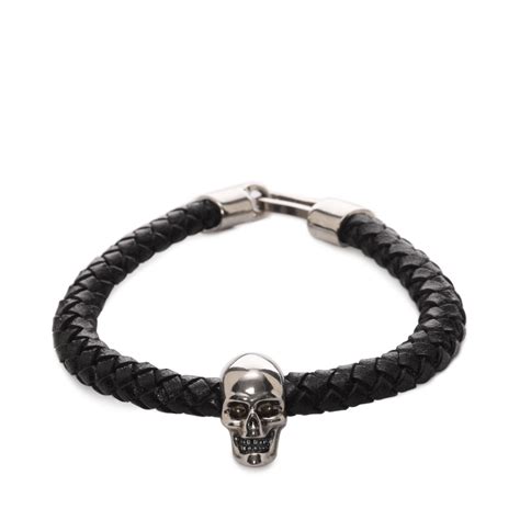 Alexander Mcqueen Skull Leather Bracelet In Black Lyst